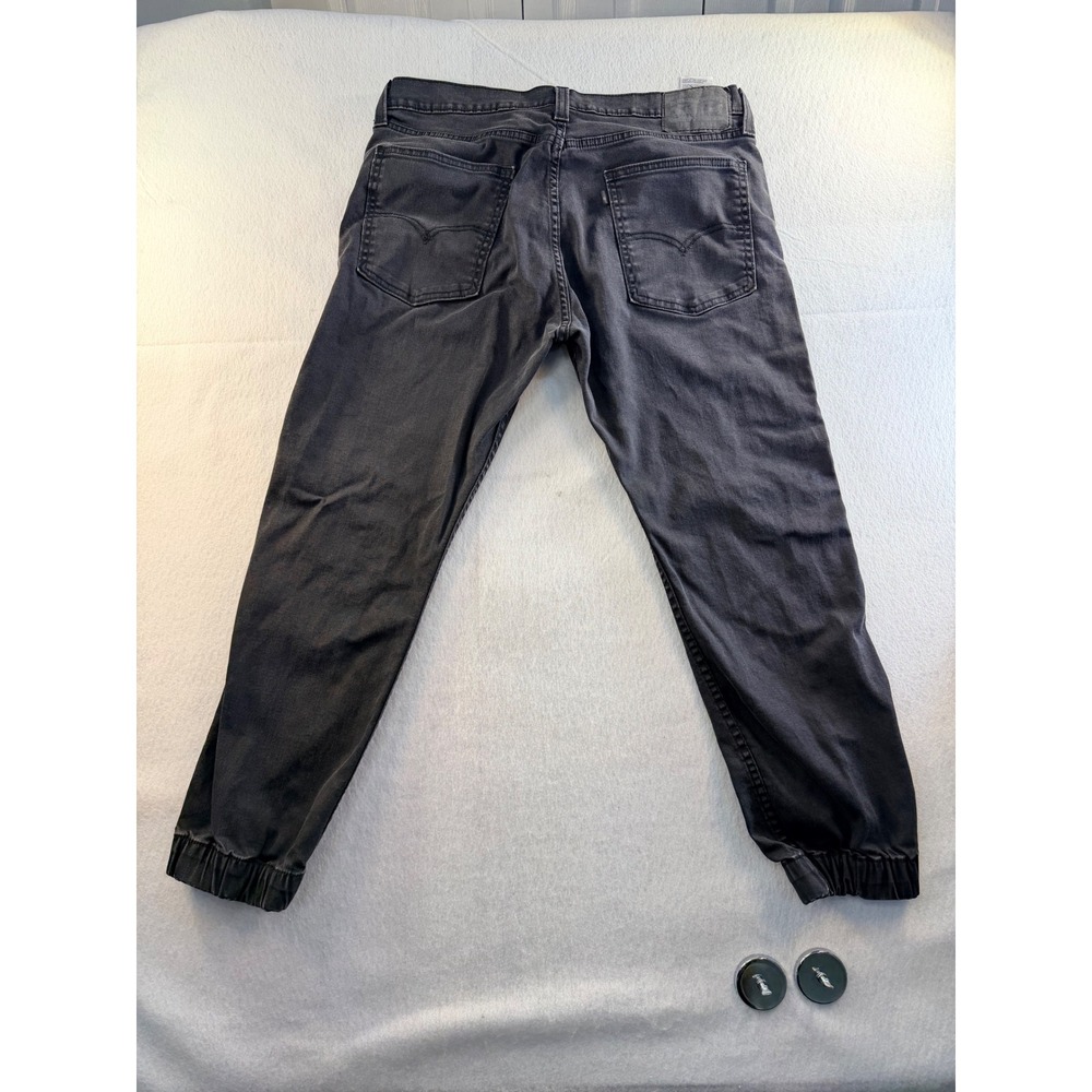 Levis 513 Slim Straight Jogger Jeans Mens 36 Faded Black Elastic Cuff Denim